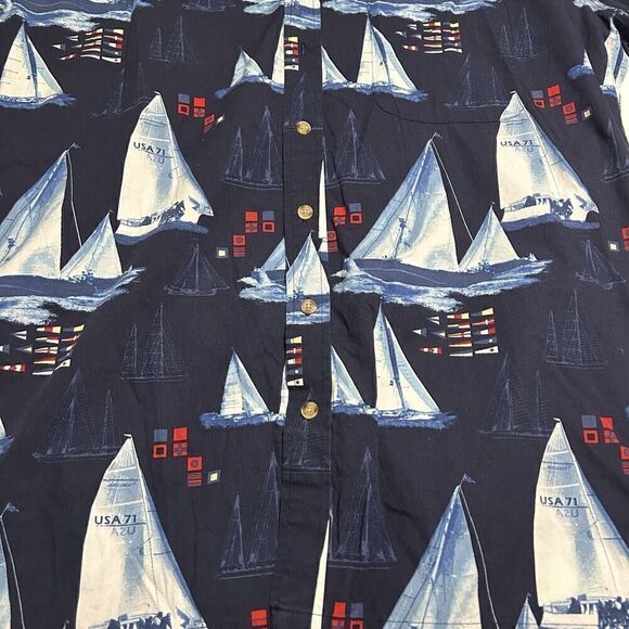 Harbor Bay Button Down Shirt with Sailboats Men's XLT Navy Blue Vacation Beach - Picture 3 of 7
